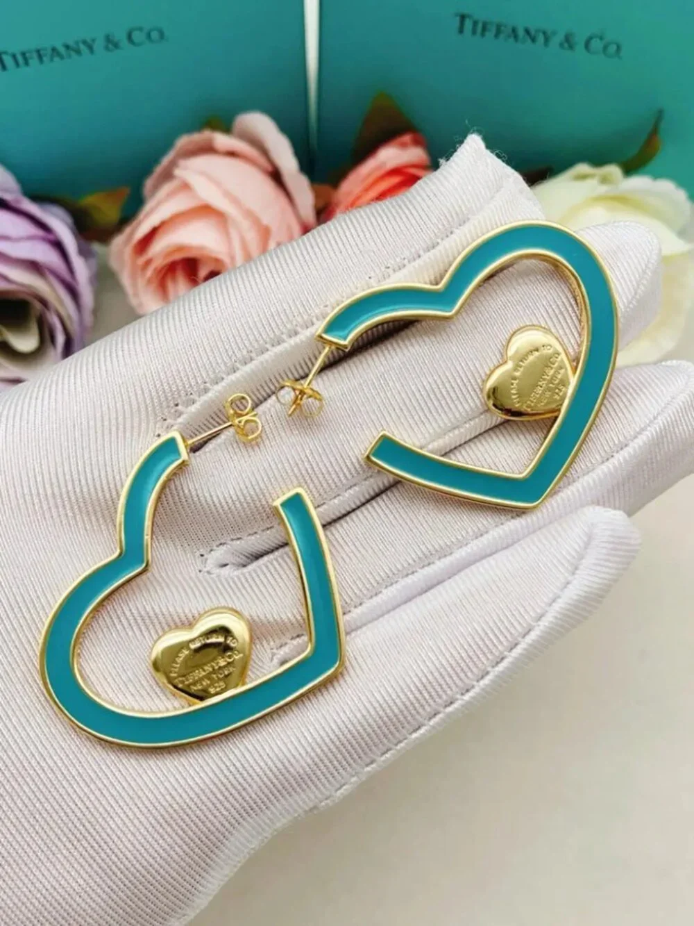 Tiffany & Co. Gold and Green Heart Earrings